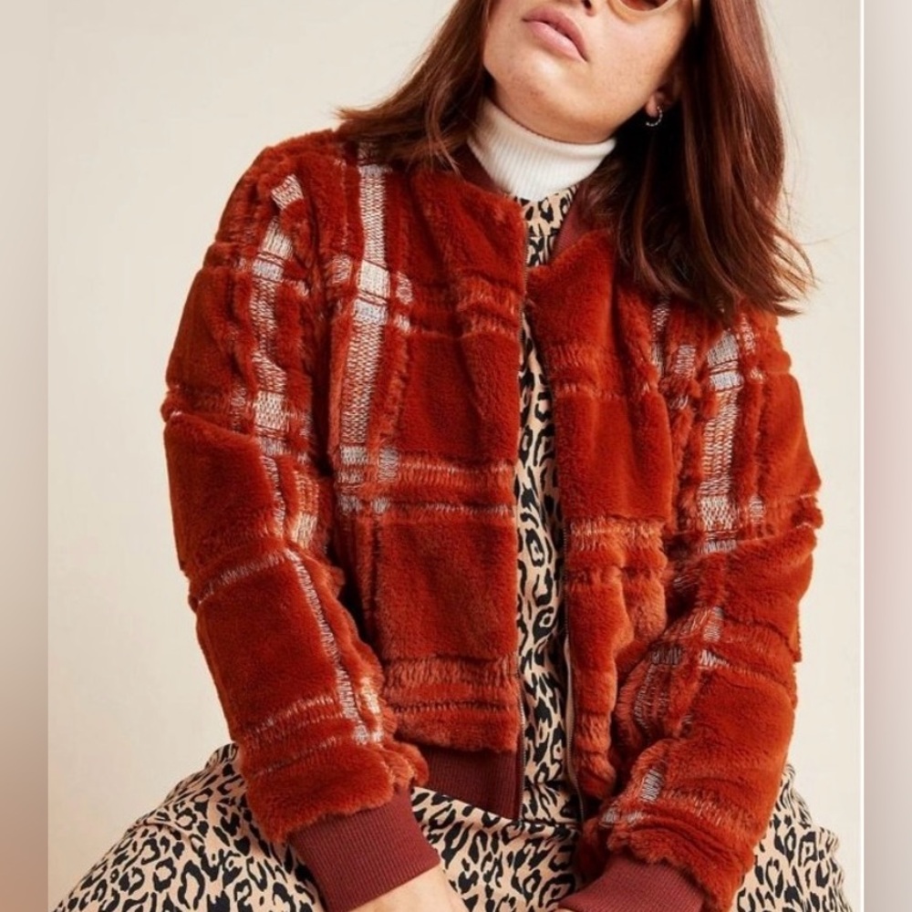 Sz 1X Anthropologie Rust Teddy Jacket - Picture 1 of 6